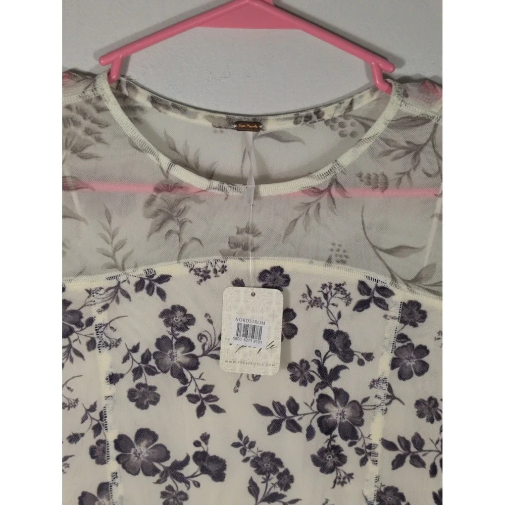 Free People Bettys Garden Top sz S Neutral Combo Ivory NWT's $68 Sheer LS